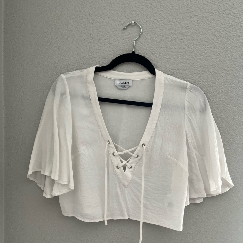 Bebe White Lace up top